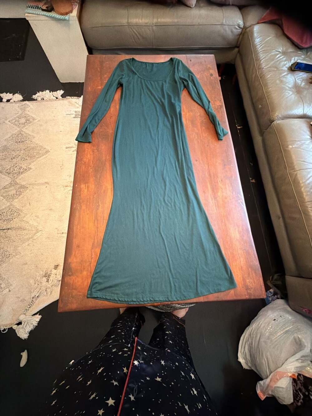 Unbranded Long Sleeve Scoop Neck Maxi Dress Forest Green